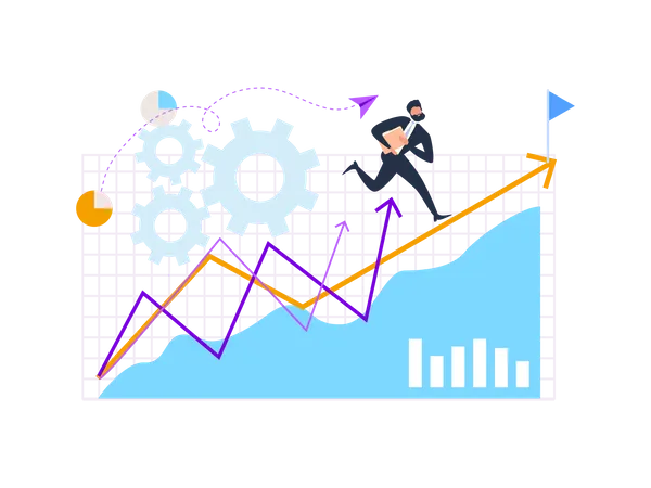 Empresário de terno correndo em direção ao sucesso  Ilustração