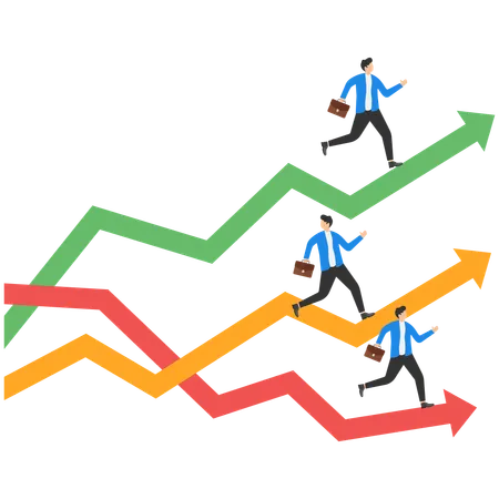 Empresário correndo em diagramas  Ilustração