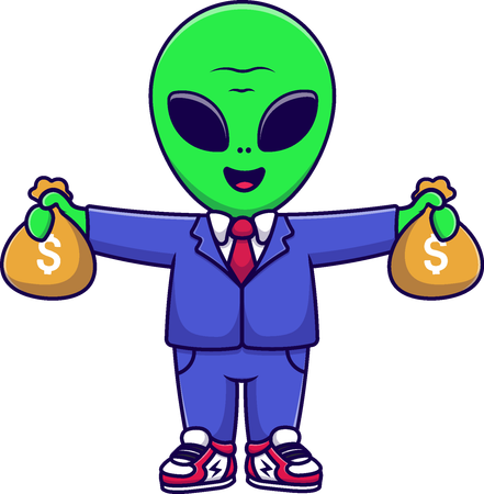 Empresario extraterrestre sosteniendo una bolsa de dinero  Ilustración