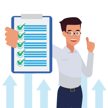 Lista completa do empresário e mostrando polegares para cima  Ilustração