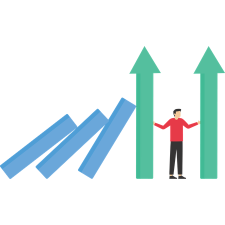 Empresário para de cair de dominó  Ilustração