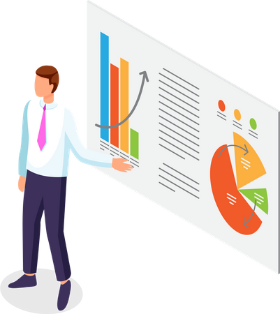 Puntos de empresario en la diapositiva del informe de datos de presentación  Ilustración