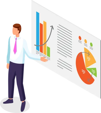 Puntos de empresario en la diapositiva del informe de datos de presentación  Ilustración