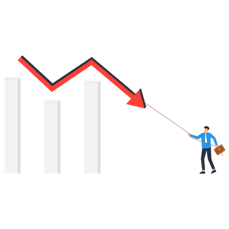 Empresário puxando gráfico para cair  Ilustração