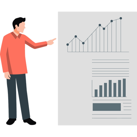 Hombre de negocios señalando un gráfico de línea de negocios  Ilustración