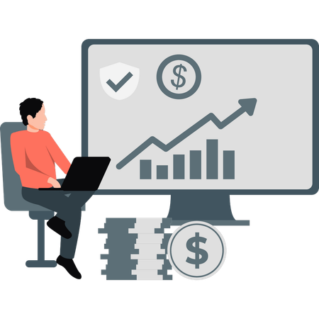 Hombre de negocios trabajando en un gráfico de crecimiento empresarial  Ilustración