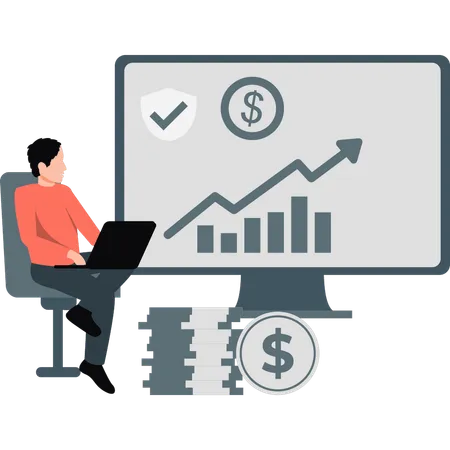 Hombre de negocios trabajando en un gráfico de crecimiento empresarial  Ilustración