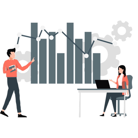 Pessoas de negócios criando gráfico de apresentação de crescimento da empresa  Ilustração