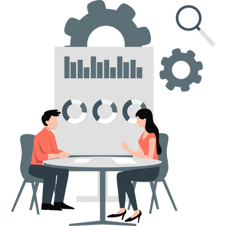 Empresários discutindo sobre gráfico de desenvolvimento  Ilustração