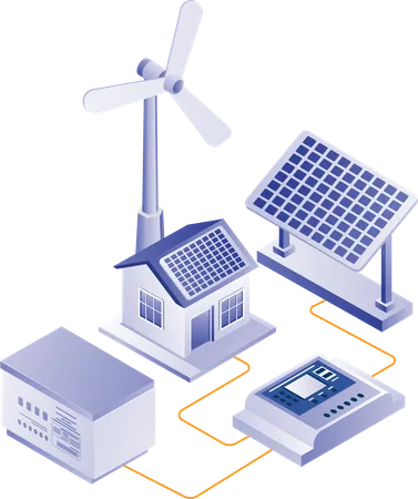 Energía eléctrica con paneles solares.  Ilustración