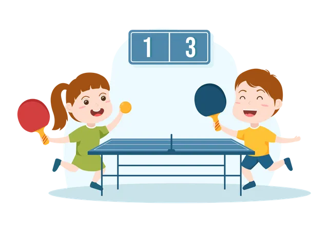 Enfants jouant au tennis de table  Illustration