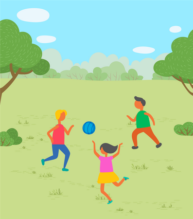 Enfants jouant avec le ballon dans le parc  Illustration