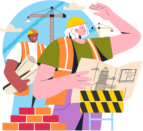 Engineer works at construction site  Illustration