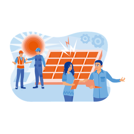 Engineers works on solar panel installation  Illustration