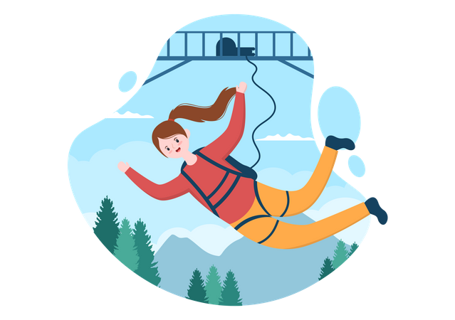 Enjoying Bungee Jumping  Illustration