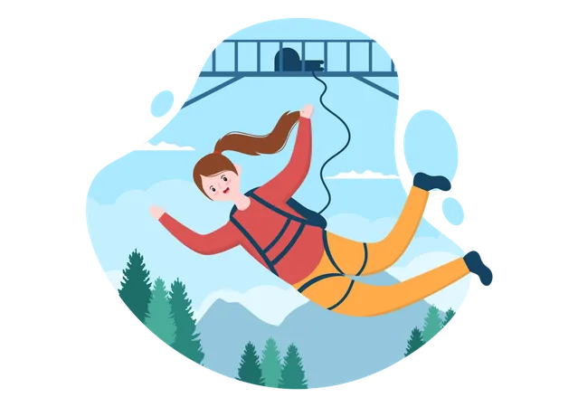 Enjoying Bungee Jumping  Illustration