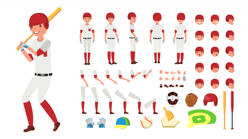 Ensemble de création de personnages animés pour joueur de baseball  Illustration