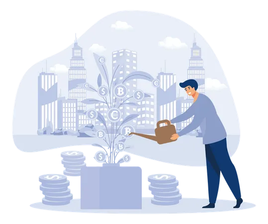 Entrepreneur Watering Money Tree  イラスト