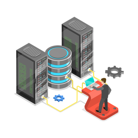 Entwickler arbeitet am Datenbankserver  Illustration