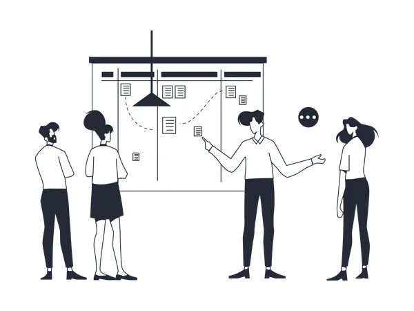 Equipe de inicialização trabalhando em estratégia de marketing  Ilustração