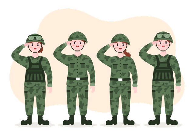 Équipe militaire saluant ensemble  Illustration