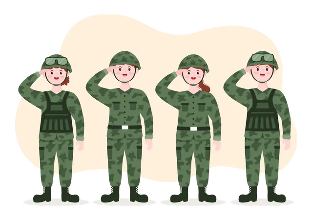 Équipe militaire saluant ensemble  Illustration