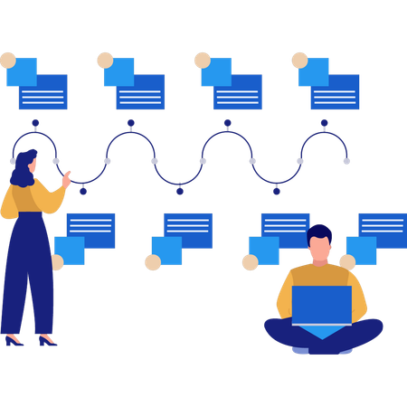 A equipe trabalha em dados gráficos de informação  Ilustração