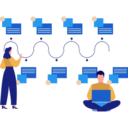 A equipe trabalha em dados gráficos de informação  Ilustração