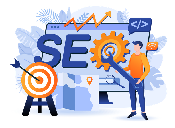 Escena de optimización SEO  Ilustración