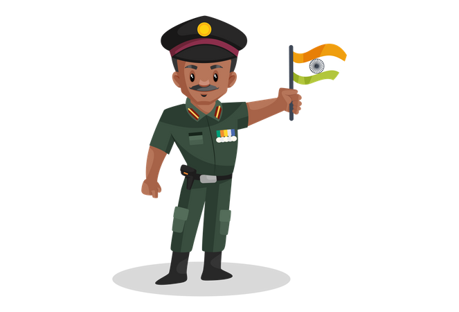 Escritório do exército indiano segurando bandeira indiana  Ilustração