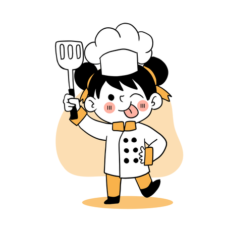 Pequeno chef segurando uma espátula  Ilustração