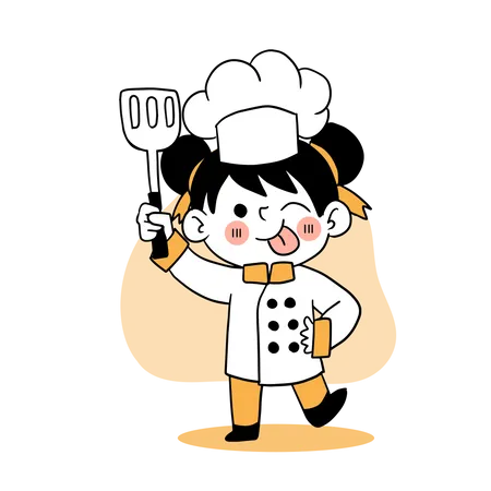 Pequeno chef segurando uma espátula  Ilustração