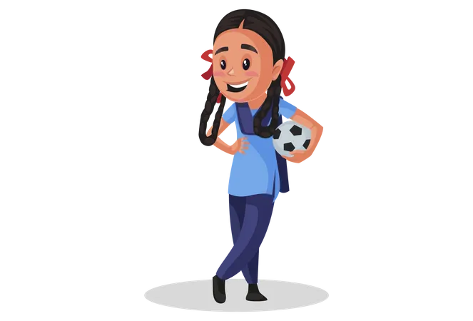 Aluna indiana segurando futebol  Ilustração