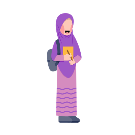 Chica estudiante con hijab sosteniendo un libro  Ilustración