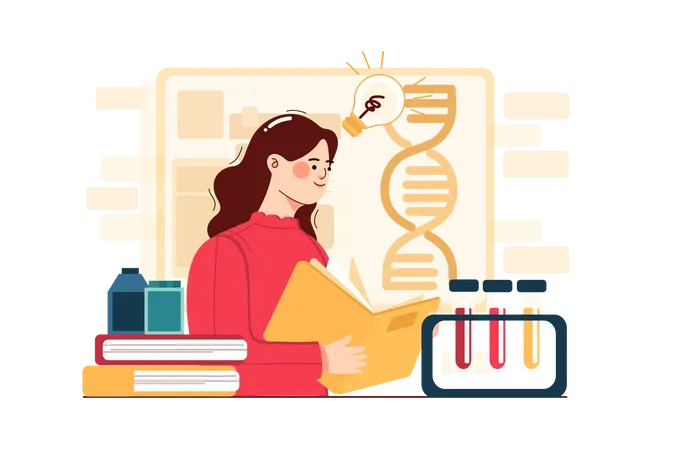 Estudiantes haciendo investigación de ADN.  Ilustración