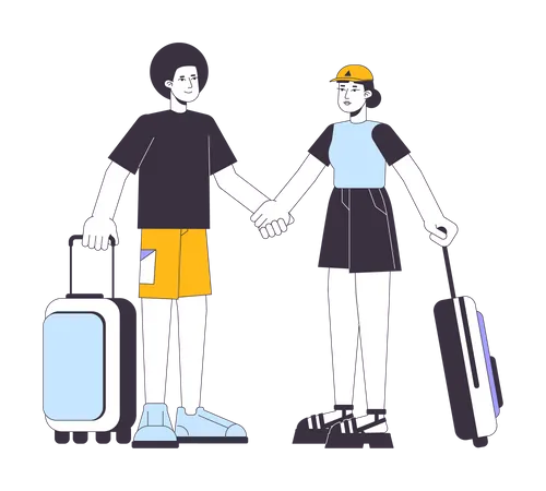 Ethnic couple traveling  Illustration