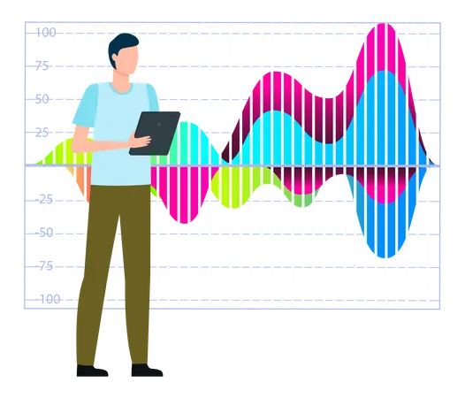 L'homme étudie les statistiques sur présentation  Illustration