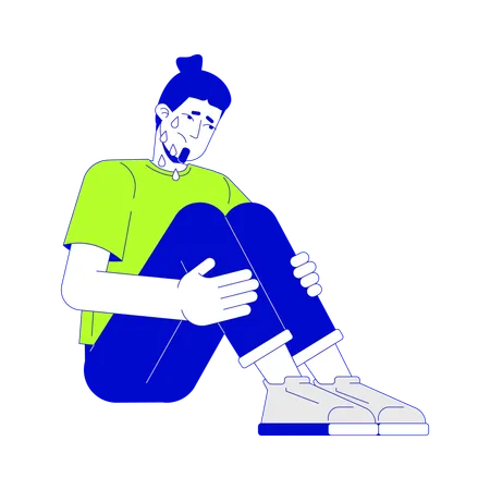 European man crying alone  Illustration