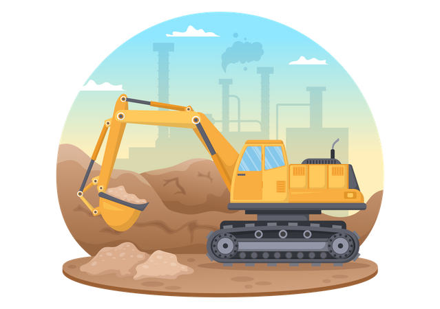 Excavating truck digging soil  イラスト