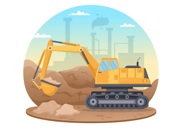 Excavating truck digging soil  イラスト