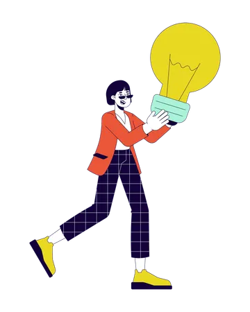 Excited businesswoman holding lightbulb  Illustration