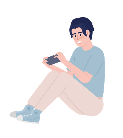 Excited young man with handheld gaming console  Illustration