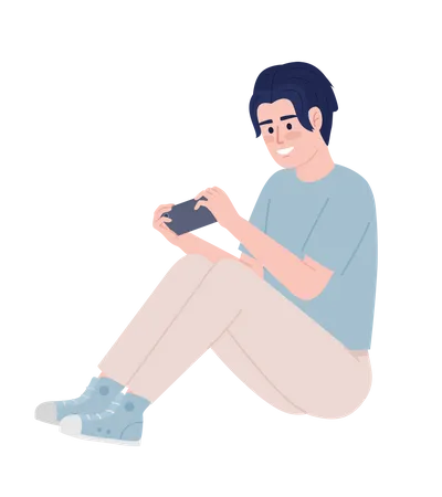 Excited young man with handheld gaming console  Illustration