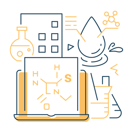 Experimento químico en laboratorio de química.  Ilustración