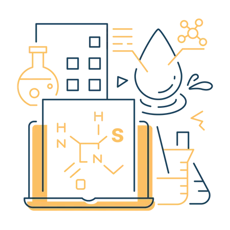 Experimento químico en laboratorio de química.  Ilustración