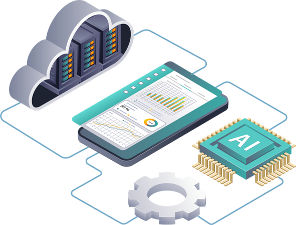 Explorando la IA en el análisis de datos de servidores en la nube a través de aplicaciones para teléfonos inteligentes  Ilustración