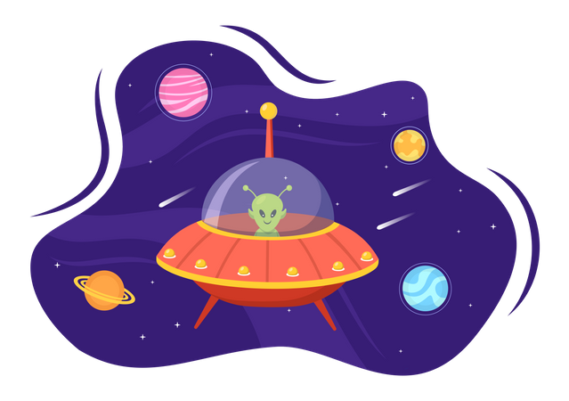 Extraterrestre à l'intérieur d'un ovni  Illustration