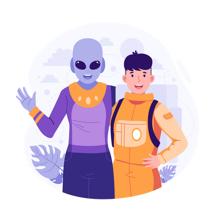 Extraterrestre et astronaute  Illustration