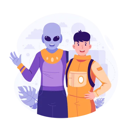 Extraterrestre et astronaute  Illustration