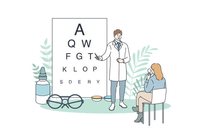 Eye doctor is testing eyesight of patient  Illustration